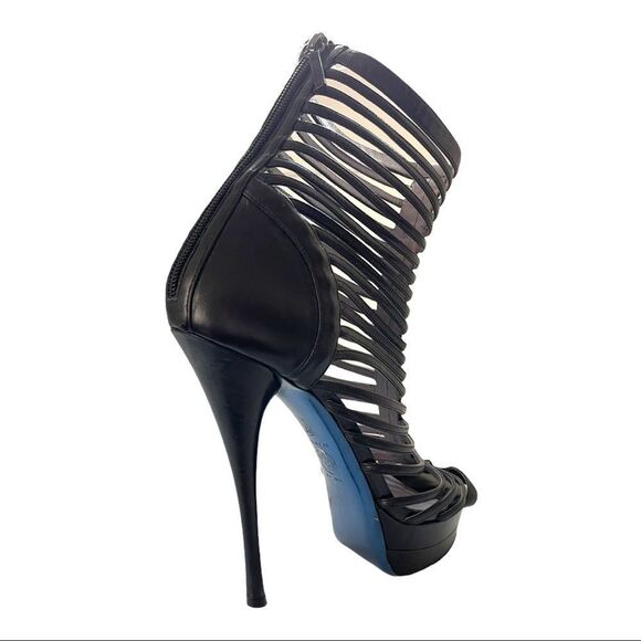 VERSACE Chain Detail Strappy Leather Ankle Booties - Picture 6 of 13